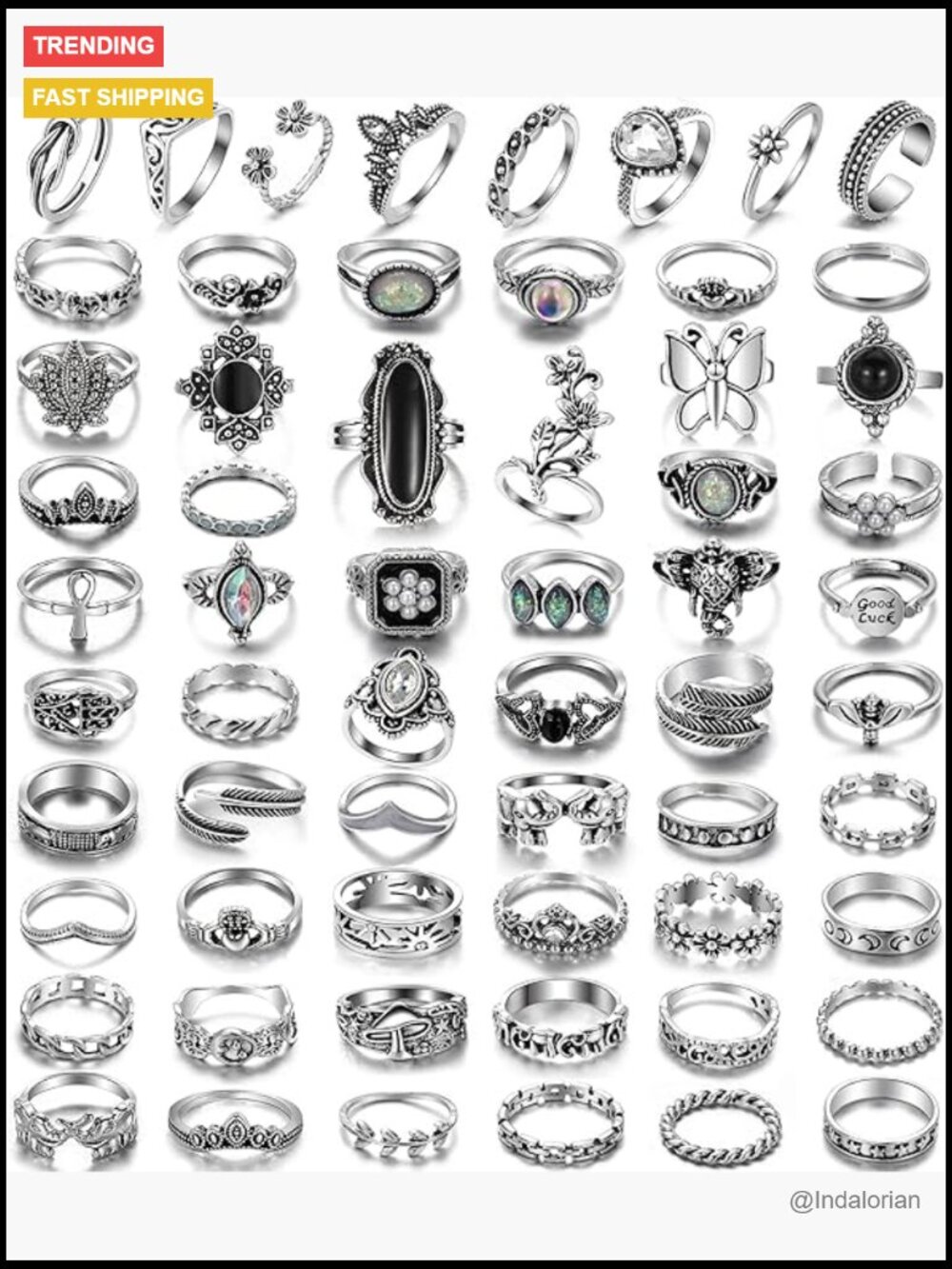 60 PCS Vintage Chunky Knuckle Rings Set Stacking Gothic Snake Skull Ring Pack